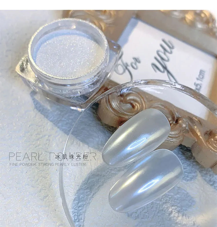 10g/Bottle Pearls White Nail Pigment Glitter Aurora Nail Powder Purple Chrome Glitter Pigment Dust UV Manicure Dip Powder