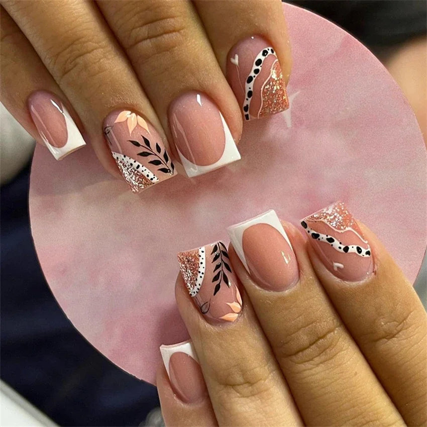 24Pcs Medium Long Acrylic Fake Nails Art Cool Spice Girls Wearing False Nails Set Press on Nail Tips Removable French Nails Fake