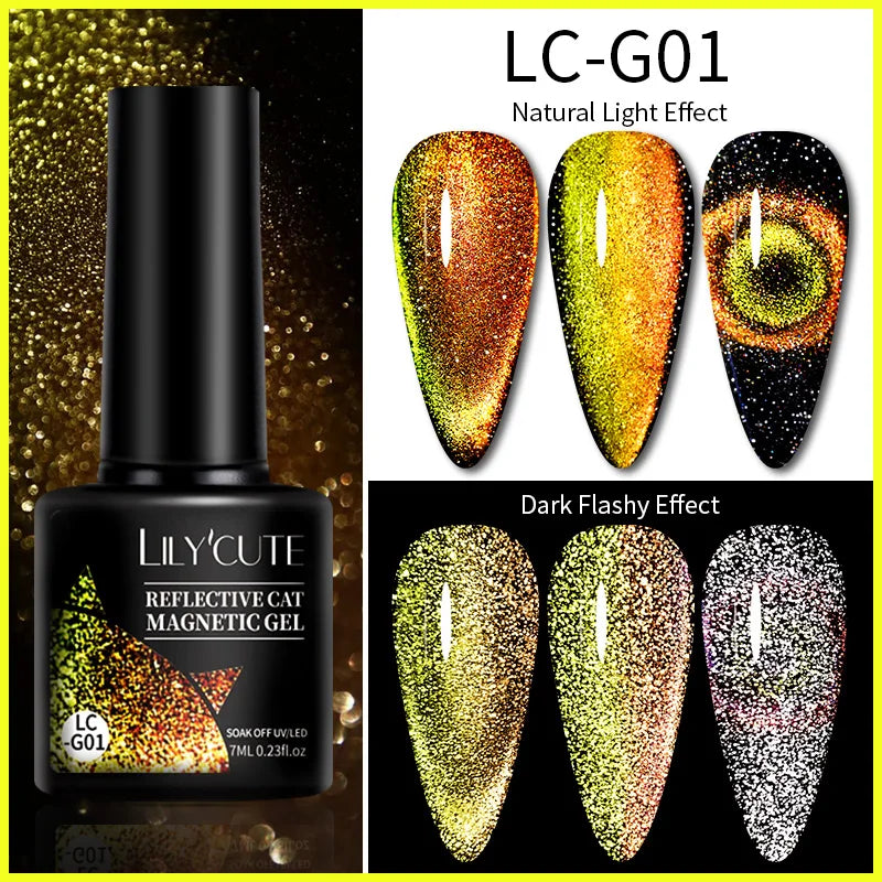LILYCUTE 9D Rainbow Glitter Cat Magnetic Nail Gel Polish Snowlight Semi Permanent Soak Off Sparkling Nail Varnish