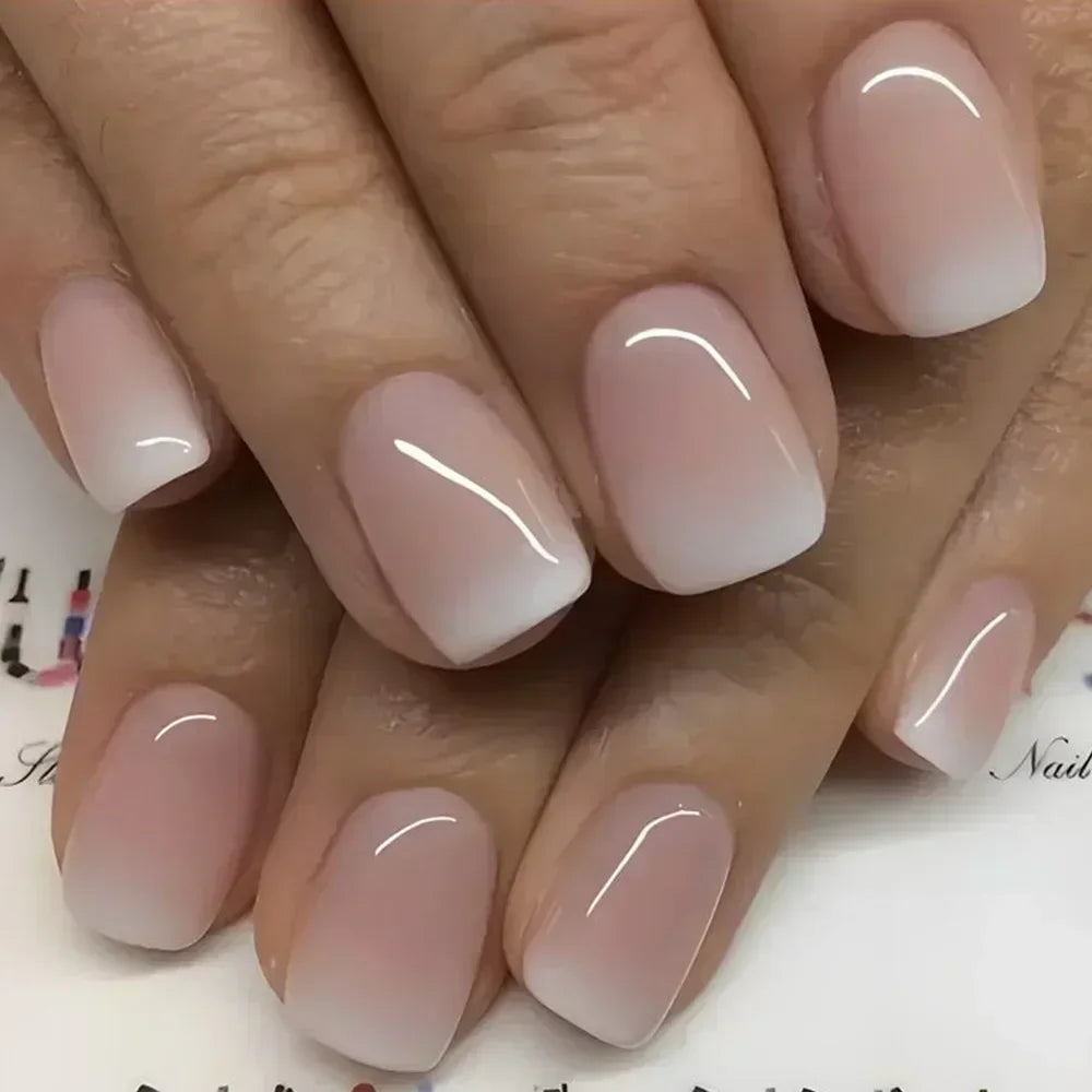 24Pcs French Tip Press on Nails Short Coffin False Nails Simple Wearable Fake Nails Frosted Full Cover Press on Nail Tips Art