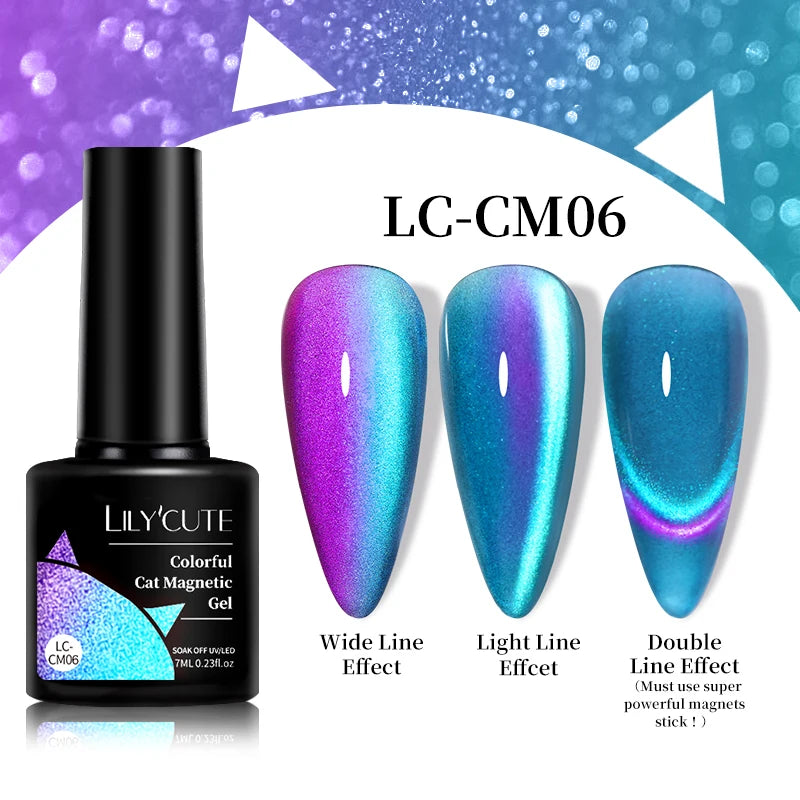 LILYCUTE 9D Rainbow Glitter Cat Magnetic Nail Gel Polish Snowlight Semi Permanent Soak Off Sparkling Nail Varnish