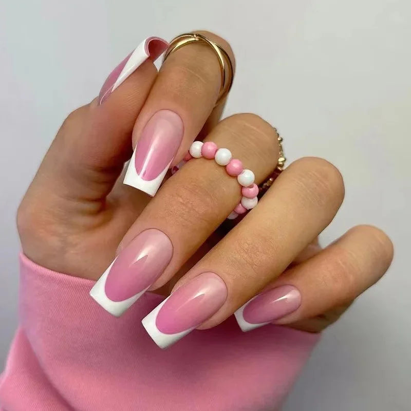 24Pcs Medium Long Acrylic Fake Nails Art Cool Spice Girls Wearing False Nails Set Press on Nail Tips Removable French Nails Fake