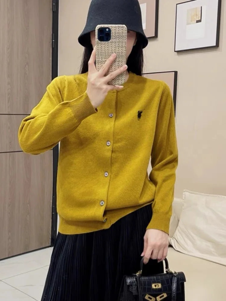 2023 Autumn/Winter Women's New Cashmere Embroidered Cardigan Women's O-neck Trendy Embroidery Soft Solid Color Soft Comfortable