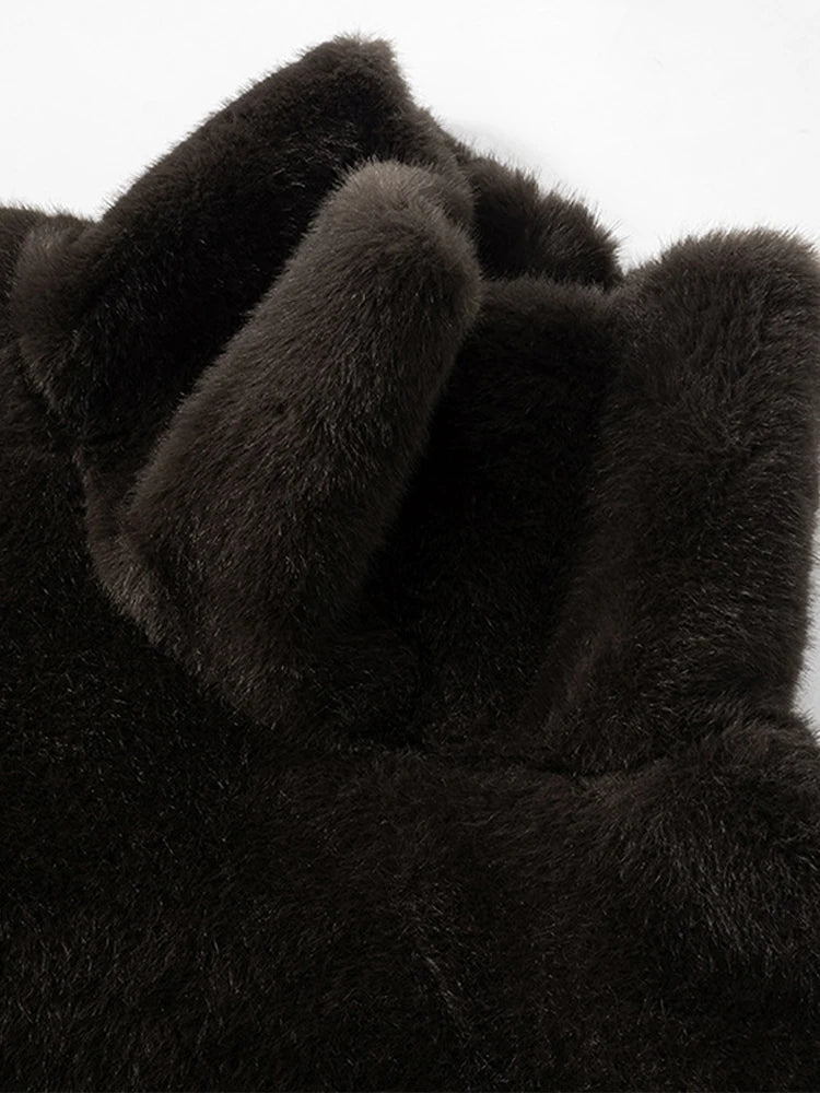 Street Faux Fur Shawl Women Fashion Turtleneck Sleeveless Crop Female Coat 2024 Autumn Winter Casual Loose Irregular Lady Coats