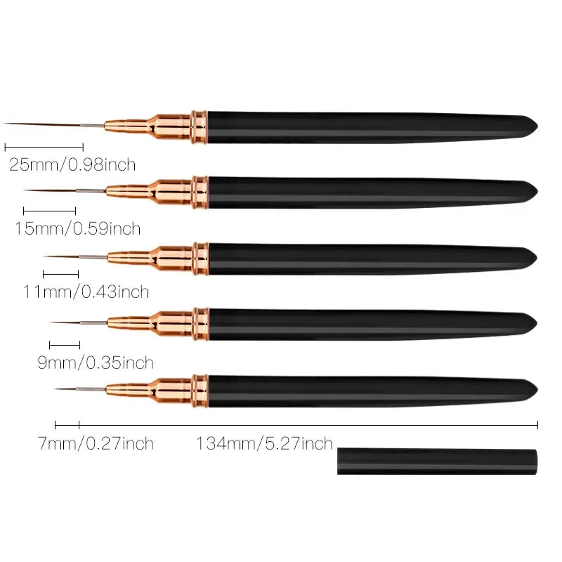 5Pcs/Set Nail Art Liner Brushes Set Elongated Lines Striping Drawing UV Gel Painting Nail Design Pen Professional Manicure Tool