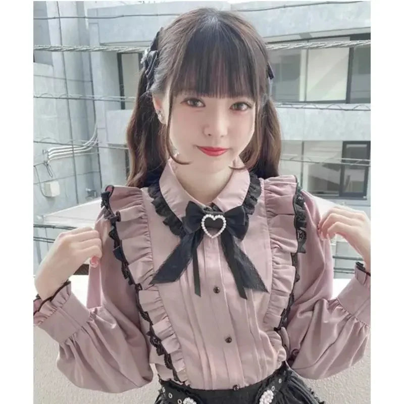【Wetrose】Jirai Kei Clothes Costume Mine Style Cute Girl Ryousangata Japanese Kawaii Black Pink Ruffle Skirt Dress Harajuku Y2k