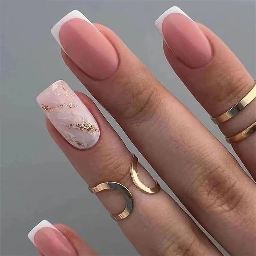 24Pcs Medium Long Acrylic Fake Nails Art Cool Spice Girls Wearing False Nails Set Press on Nail Tips Removable French Nails Fake