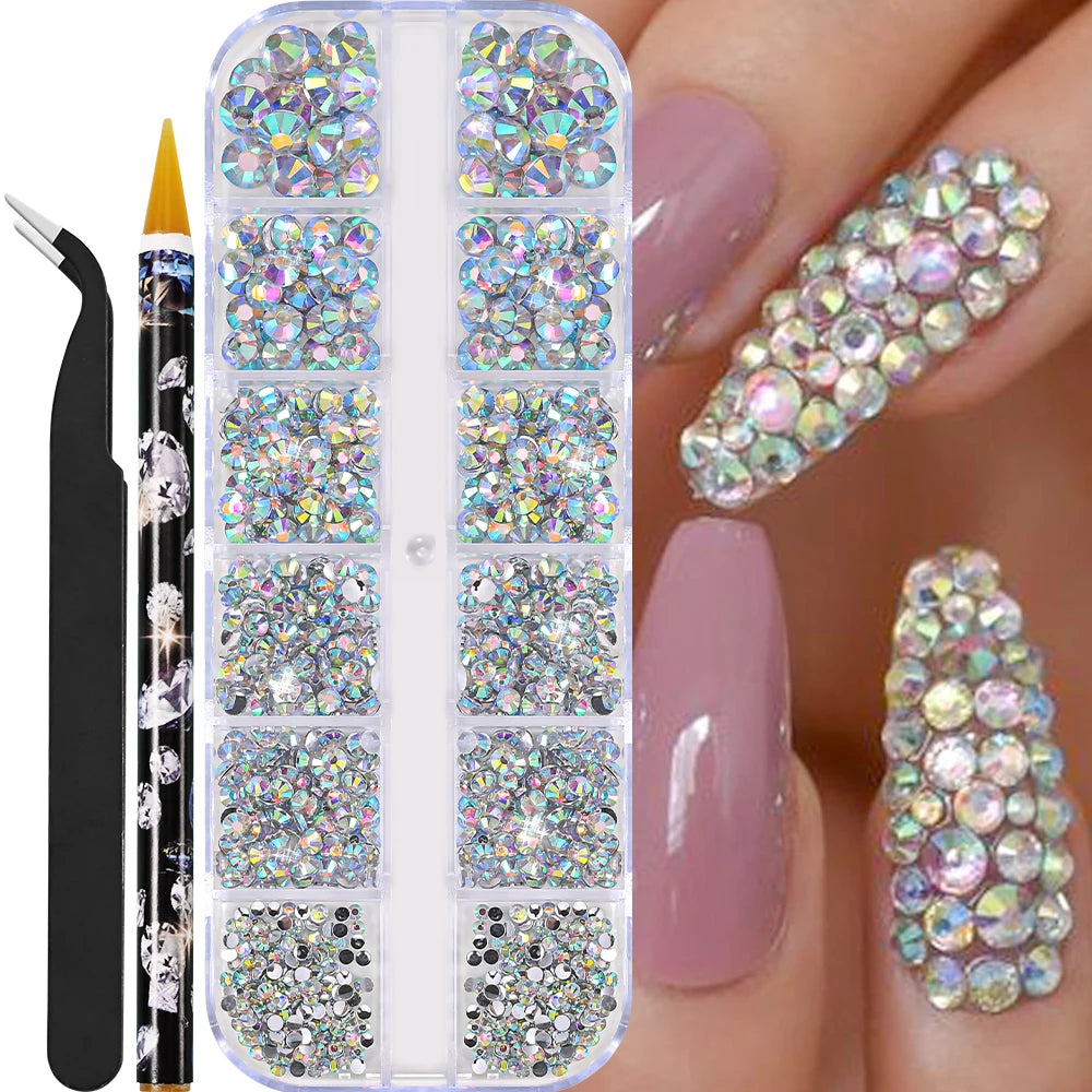 12grids Half Round Pearls Beads 3D Nail Charms 1.5/2/2.5/3/4/5mm White Flatback Pearls Nail Jewelry Nail Craft Pearl Rhinestones