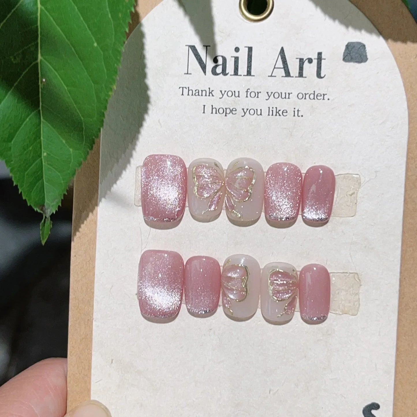 10PCS Pink Cat Eye Handmade Press On Nails Square Head Fake Nails Diamond Designs Full Cover Nail Art Tips Wearable False Nails