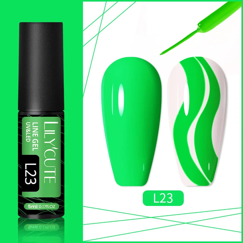 LILYCUTE 5ml Gold Sliver Metallic Liner Gel Nail Polish French Style Super Bright Mirror Pull Line Graffiti Painting Stripe Gel