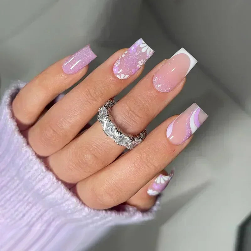 24Pcs French Tip Press on Nails Short Coffin False Nails Simple Wearable Fake Nails Frosted Full Cover Press on Nail Tips Art