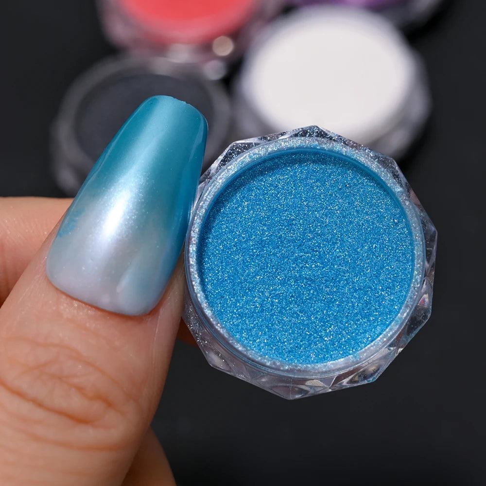 10g/Bottle Pearls White Nail Pigment Glitter Aurora Nail Powder Purple Chrome Glitter Pigment Dust UV Manicure Dip Powder