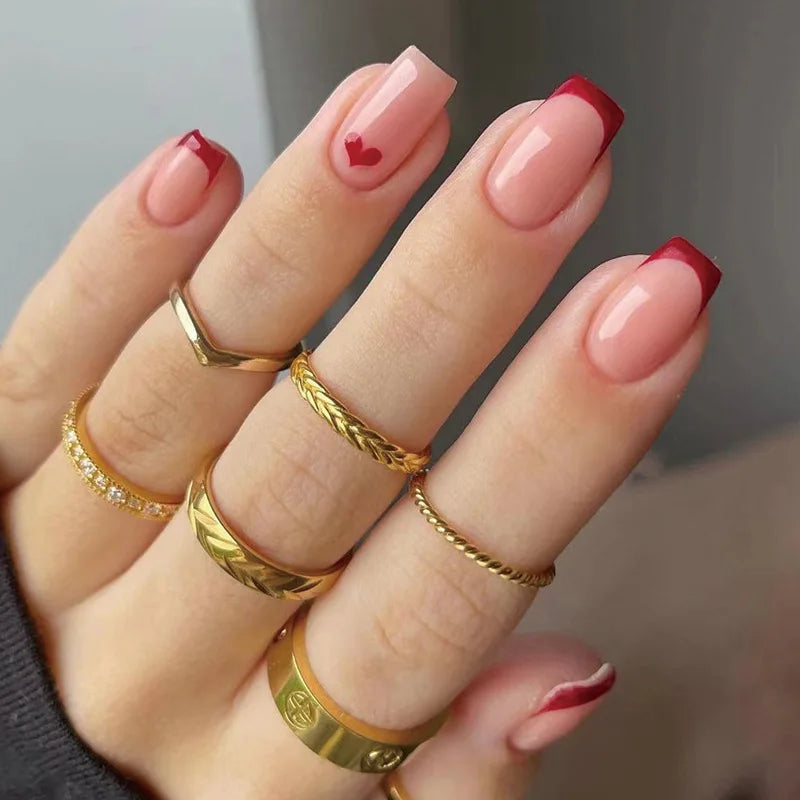 24Pcs Removable Wearable False Nails Art Short Glitter French Gold Edge Fake Nails Waterproof Press on Nail Tips Nails Supplies
