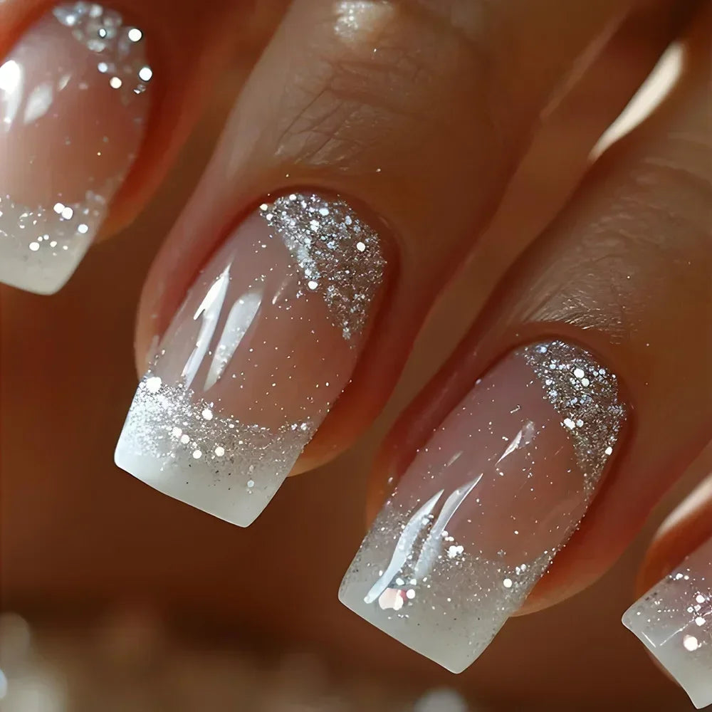 24Pcs French Tip Press on Nails Short Coffin False Nails Simple Wearable Fake Nails Frosted Full Cover Press on Nail Tips Art