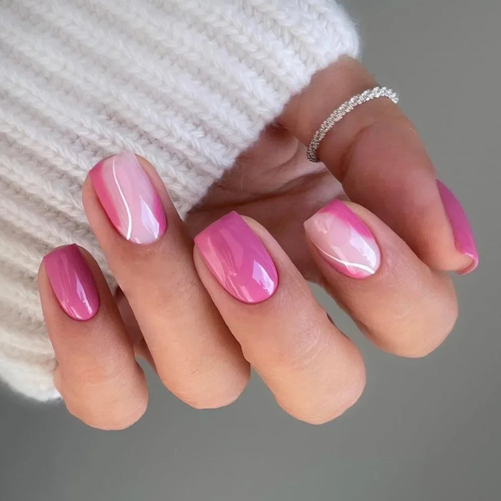 24Pcs Medium Long Acrylic Fake Nails Art Cool Spice Girls Wearing False Nails Set Press on Nail Tips Removable French Nails Fake