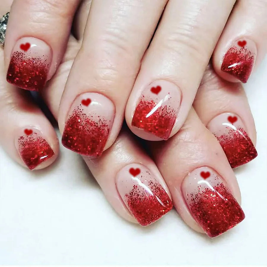 24Pcs Simple Square Head Fake Nail with Jelly Glue Pink White Gradient French Press on False Nails Short Full Cover Nail Tips