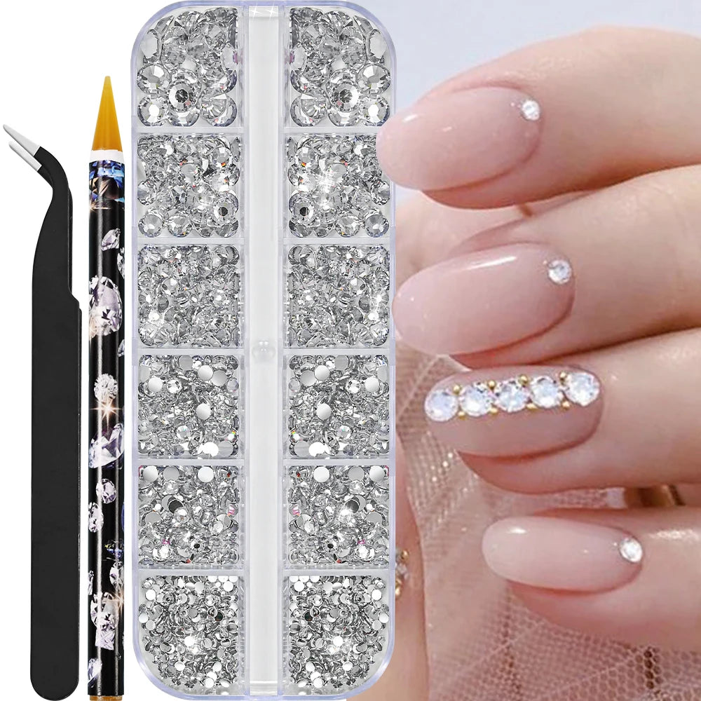12grids Half Round Pearls Beads 3D Nail Charms 1.5/2/2.5/3/4/5mm White Flatback Pearls Nail Jewelry Nail Craft Pearl Rhinestones