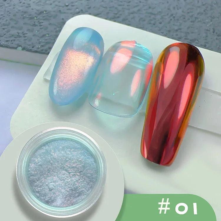 10g/Bottle Pearls White Nail Pigment Glitter Aurora Nail Powder Purple Chrome Glitter Pigment Dust UV Manicure Dip Powder