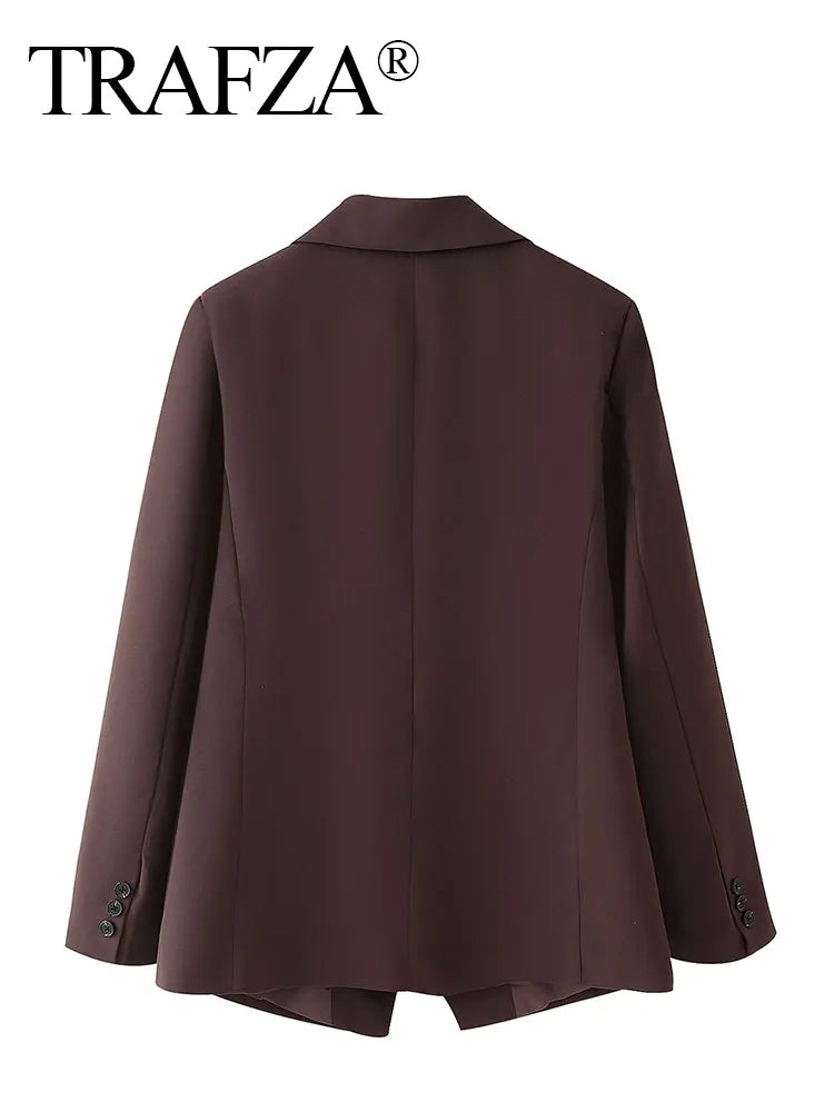TRAFZA Women Elegant Solid Lapel Two Buttons Suit Jacket Fashion Long Sleeve Slim Short Coats 2024 New Casual Office Lady Blazer
