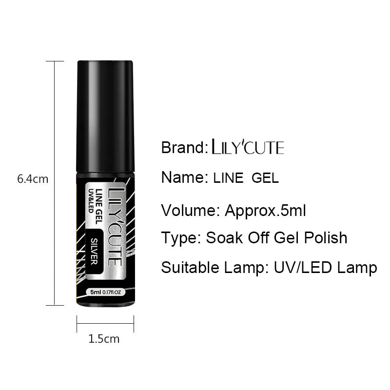 LILYCUTE 5ml Gold Sliver Metallic Liner Gel Nail Polish French Style Super Bright Mirror Pull Line Graffiti Painting Stripe Gel