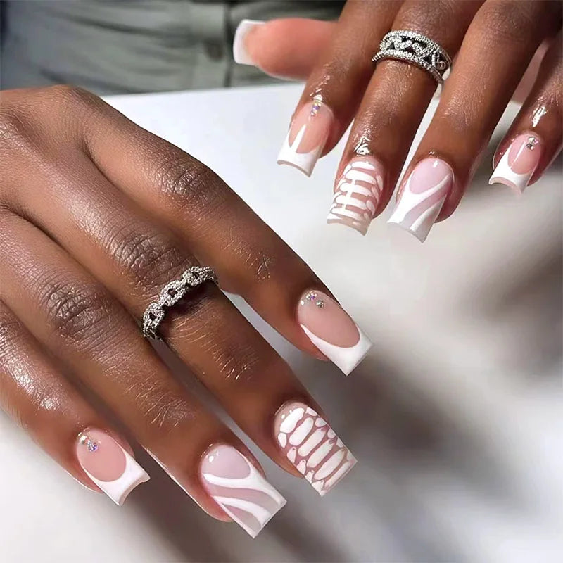 24Pcs White Ice Camellia Short False Nails Art Light Pink Sweet Girls Acrylic Press on Nails Full Cover Removable Fake Nail Set