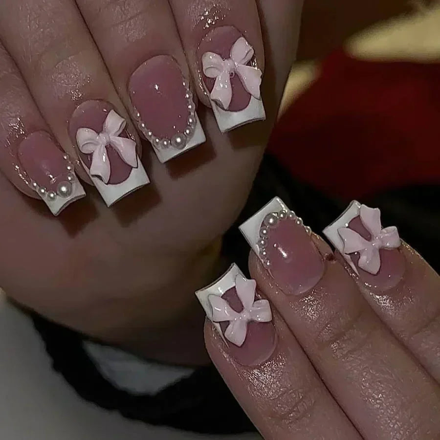 24Pcs Ballerina False Nails with Glue Short Nail Beauty Tools Press on Fake Nails Full Cover Artificial Nails Tips Manicure