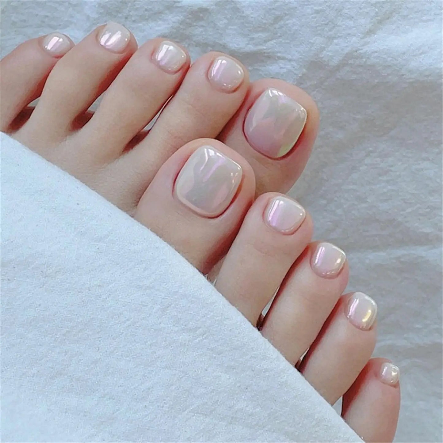 24Pcs False Toes Nails French Square Nude Color Nature Fake Toe Nails Feet Nail Tips Artificial Press On Toenails for Women 2025