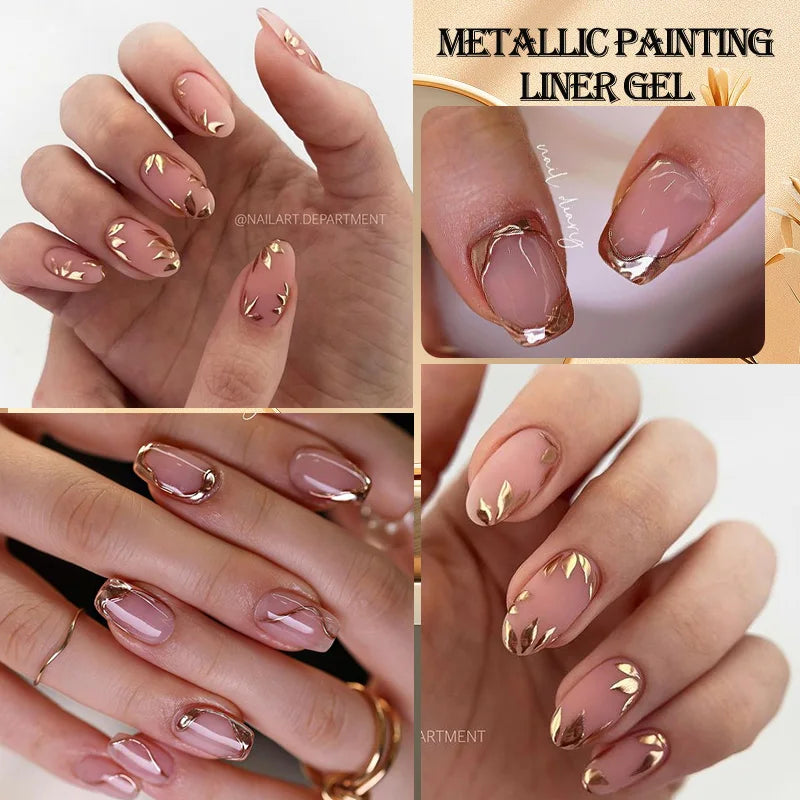 LILYCUTE 5ml Gold Sliver Metallic Liner Gel Nail Polish French Style Super Bright Mirror Pull Line Graffiti Painting Stripe Gel