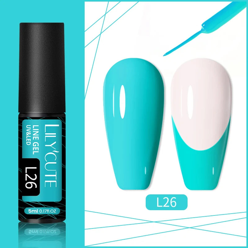 LILYCUTE 5ml Gold Sliver Metallic Liner Gel Nail Polish French Style Super Bright Mirror Pull Line Graffiti Painting Stripe Gel