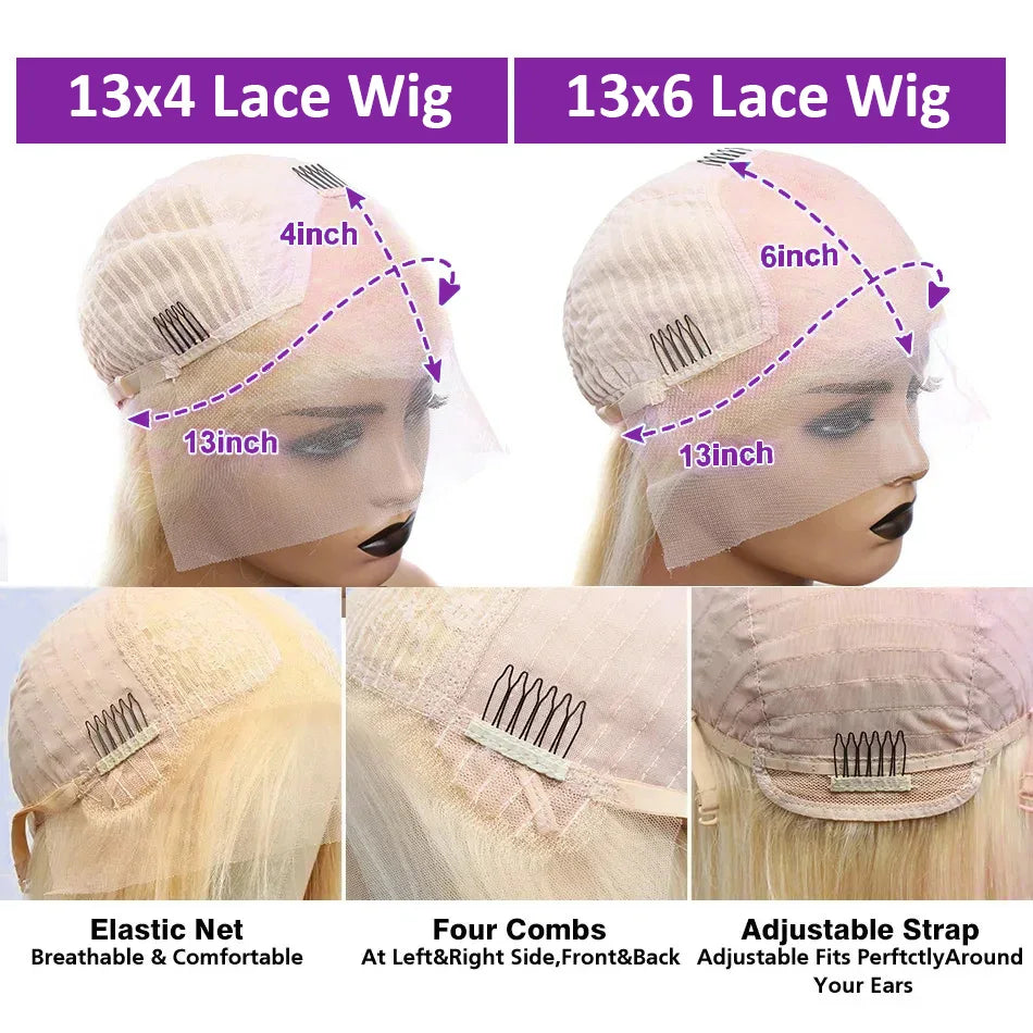 30 40 Inch 613 Honey Blonde 13x4 Lace Front Human Hair Wigs Glueless Straight 250 Density 13x6 Transparent Frontal Wig For Women