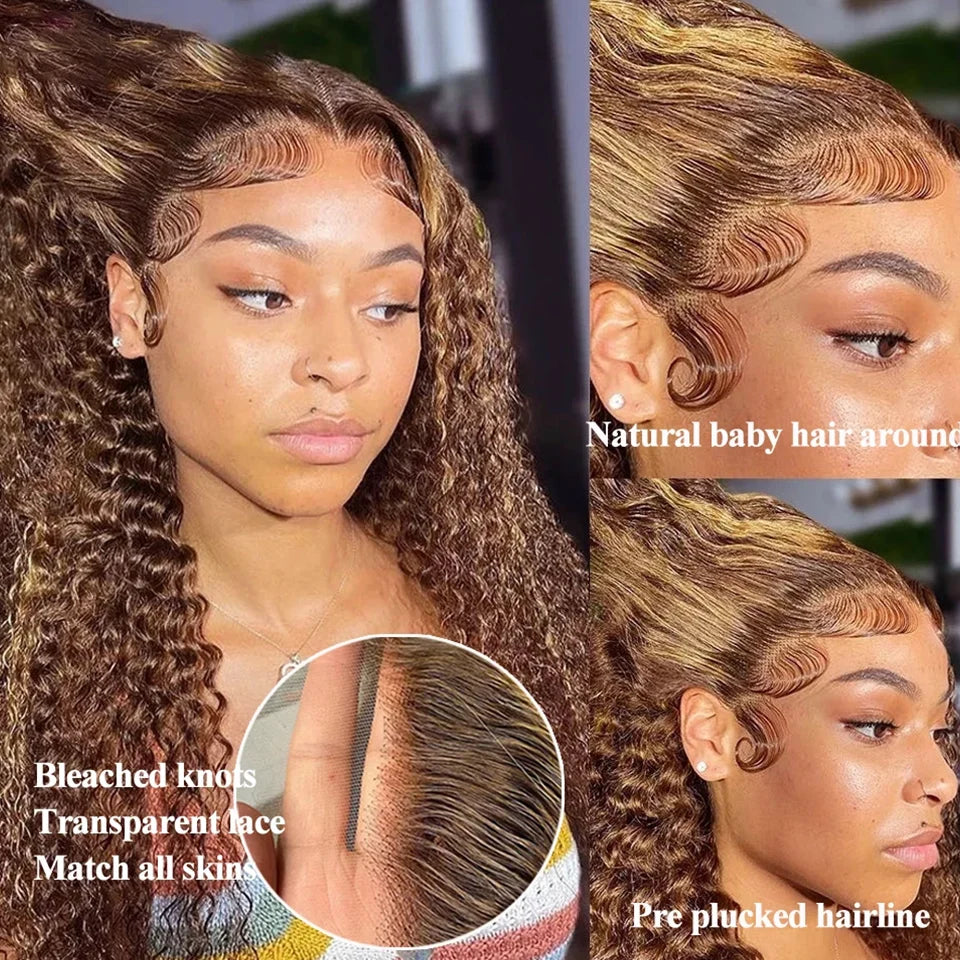 30 Inch Highlight Ombre 13x6 Hd Lace Frontal Wig Water Curly Human Hair Wigs 13x4 Hd Transparent Deep Wave Lace Frontal Wig