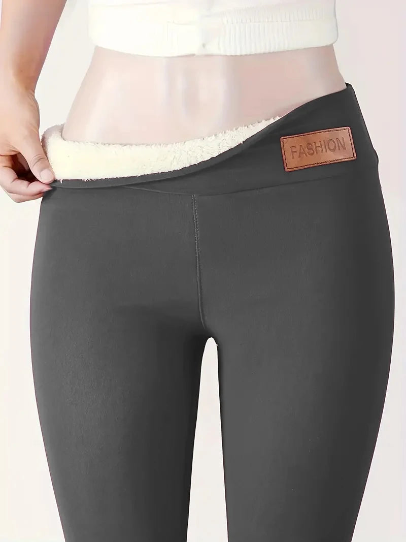 Winter Warm Plush Leggings, Thermal Casual Stretchy Leggings For Fall & Winter, Women's Clothing