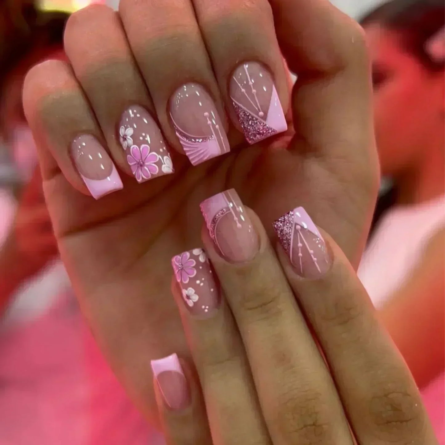 24Pcs Ballerina False Nails with Glue Short Nail Beauty Tools Press on Fake Nails Full Cover Artificial Nails Tips Manicure