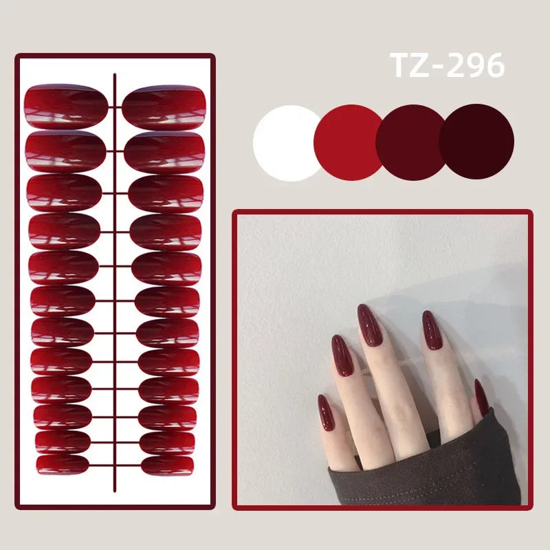 24Pcs Medium Long Acrylic Fake Nails Art Cool Spice Girls Wearing False Nails Set Press on Nail Tips Removable French Nails Fake