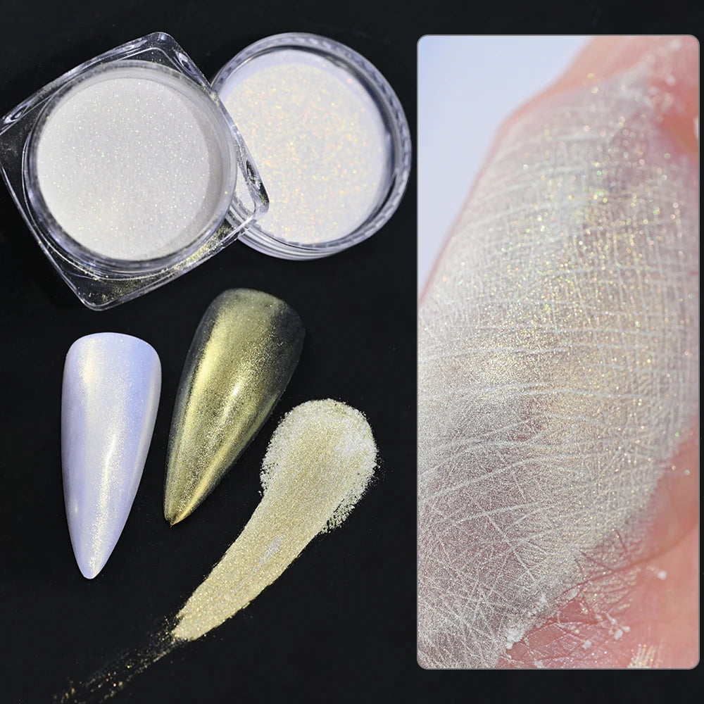 10g/Bottle Pearls White Nail Pigment Glitter Aurora Nail Powder Purple Chrome Glitter Pigment Dust UV Manicure Dip Powder