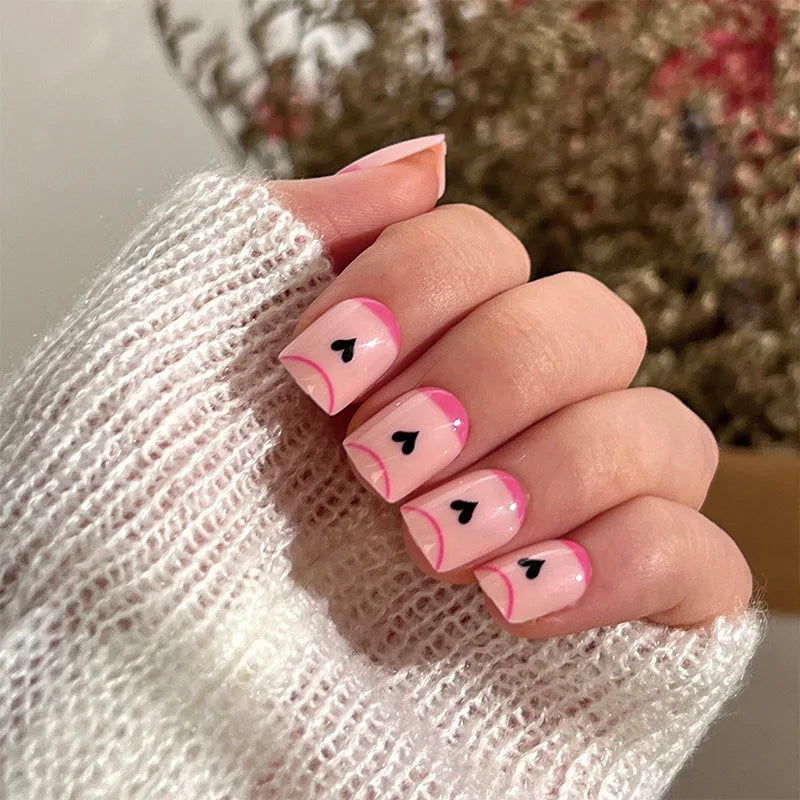 24Pcs Removable Wearable False Nails Art Short Glitter French Gold Edge Fake Nails Waterproof Press on Nail Tips Nails Supplies