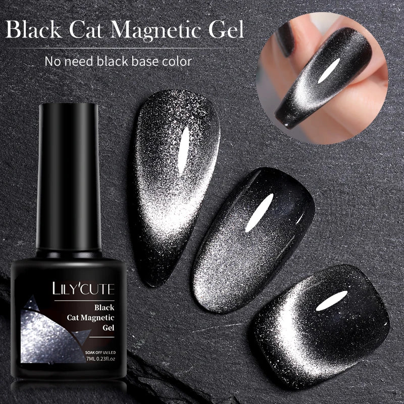 LILYCUTE 9D Rainbow Glitter Cat Magnetic Nail Gel Polish Snowlight Semi Permanent Soak Off Sparkling Nail Varnish