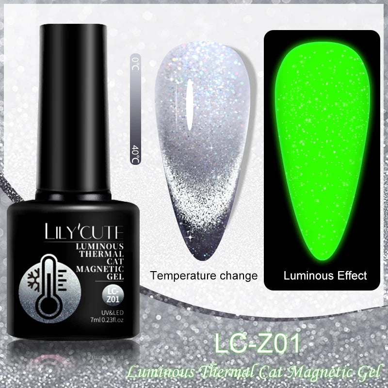 LILYCUTE 9D Rainbow Glitter Cat Magnetic Nail Gel Polish Snowlight Semi Permanent Soak Off Sparkling Nail Varnish