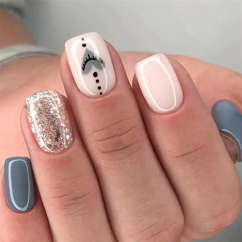 24Pcs Medium Long Acrylic Fake Nails Art Cool Spice Girls Wearing False Nails Set Press on Nail Tips Removable French Nails Fake