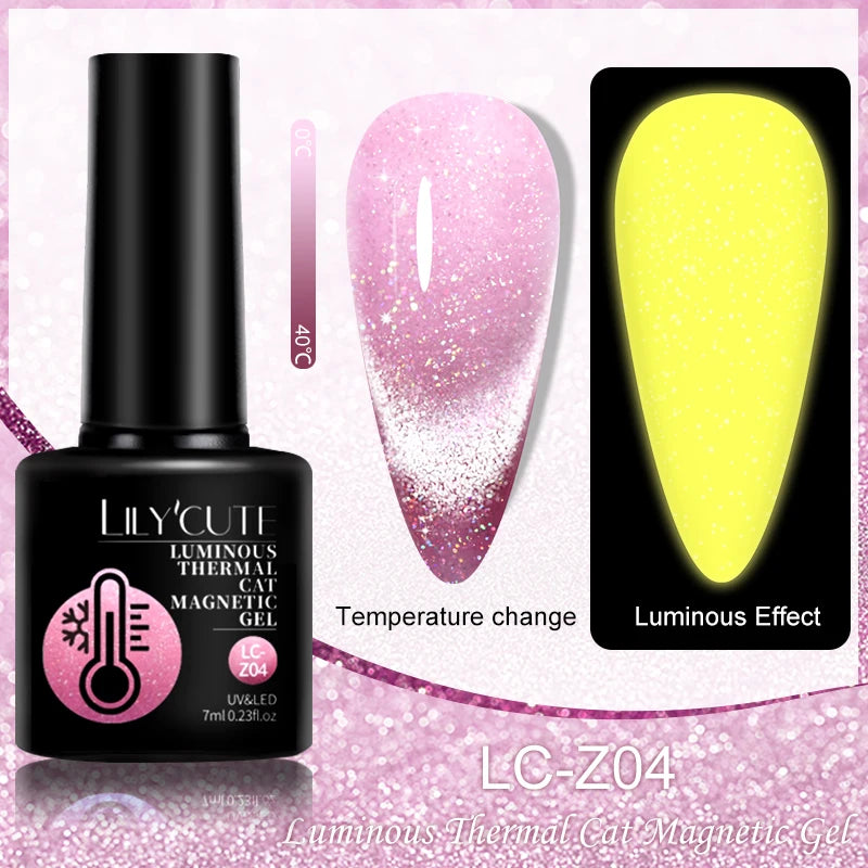 LILYCUTE 9D Rainbow Glitter Cat Magnetic Nail Gel Polish Snowlight Semi Permanent Soak Off Sparkling Nail Varnish