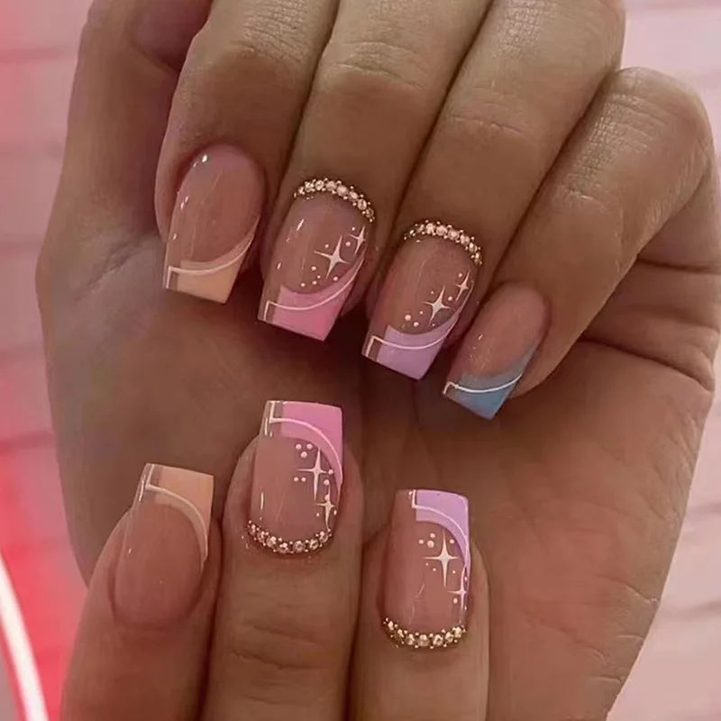24Pcs White Ice Camellia Short False Nails Art Light Pink Sweet Girls Acrylic Press on Nails Full Cover Removable Fake Nail Set
