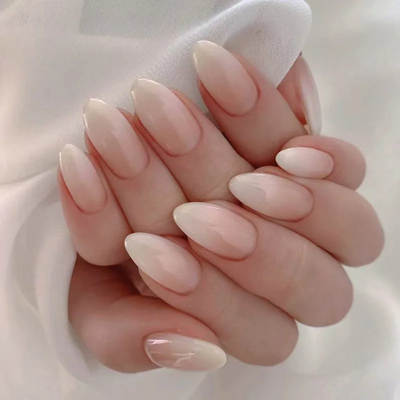 24Pcs White Ice Camellia Short False Nails Art Light Pink Sweet Girls Acrylic Press on Nails Full Cover Removable Fake Nail Set