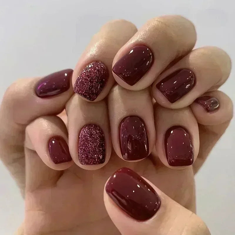 24Pcs Ballerina False Nails with Glue Short Nail Beauty Tools Press on Fake Nails Full Cover Artificial Nails Tips Manicure