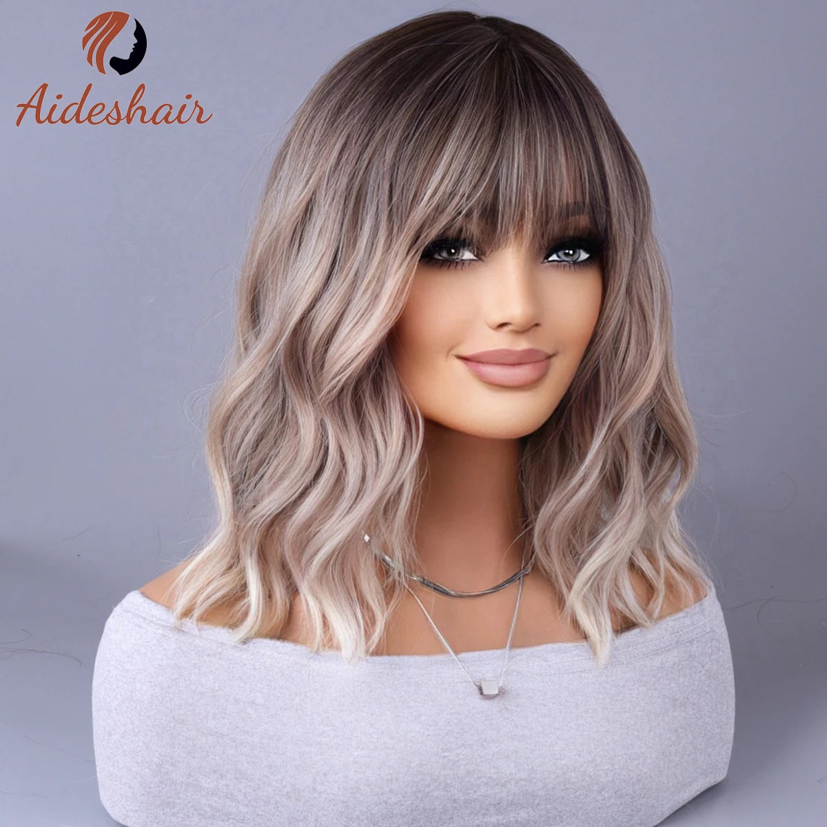2023 New Internet celebrity style with fringe gradually light gray wigs European and American