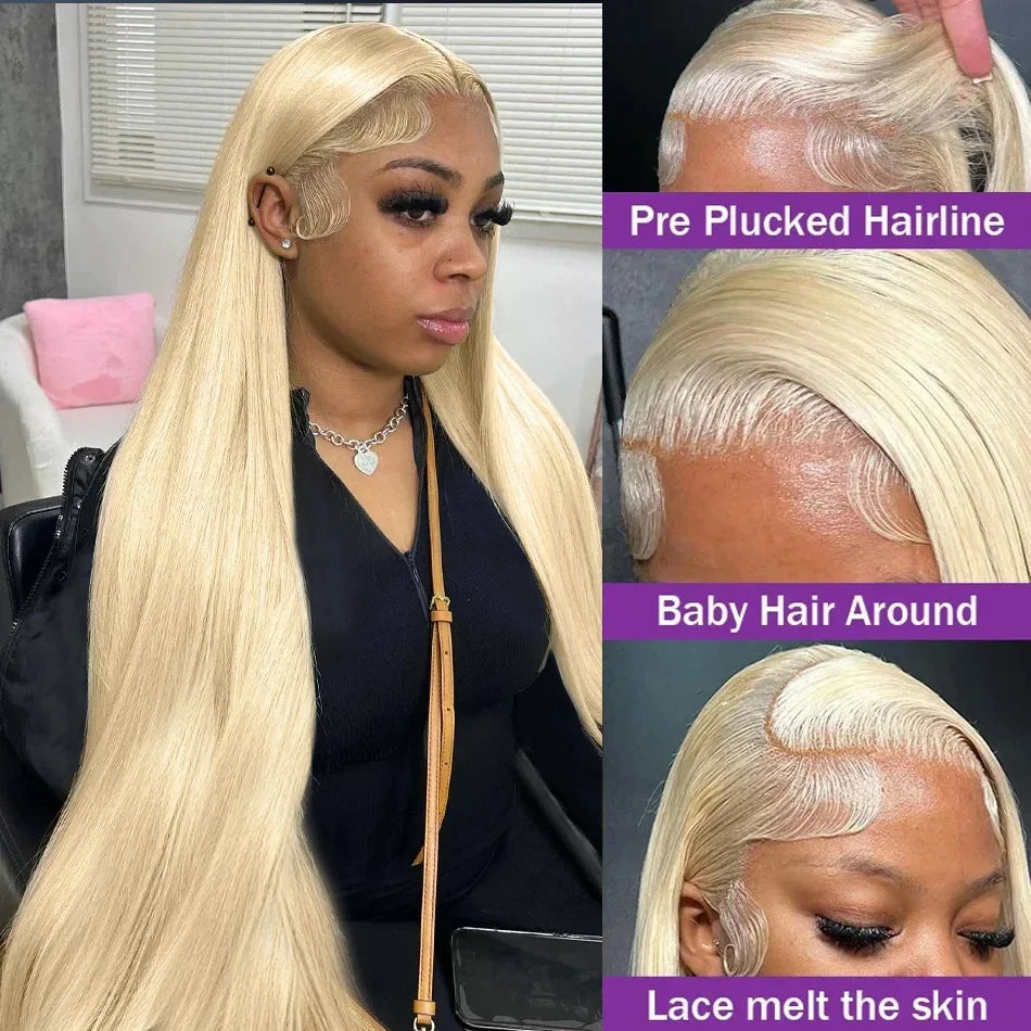 30 40 Inch 613 Honey Blonde 13x4 Lace Front Human Hair Wigs Glueless Straight 250 Density 13x6 Transparent Frontal Wig For Women