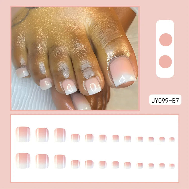 24 Pcs French Design Fake Toe Nail Press on Toe Nail Summer False Nails Acrylic Reusable Toe Nail Decorated Nails With Tool Kit