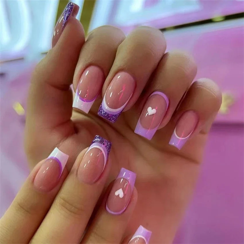 24Pcs Medium Long Acrylic Fake Nails Art Cool Spice Girls Wearing False Nails Set Press on Nail Tips Removable French Nails Fake