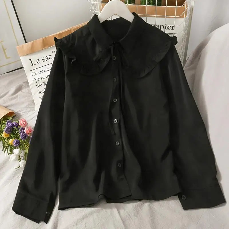 Women Sweet Shirts Cute Tops Peter Pan Collar S-3XL Loose Fashion Temper Minimalist Lolita French Elegant Clothes Trendy 5-Color