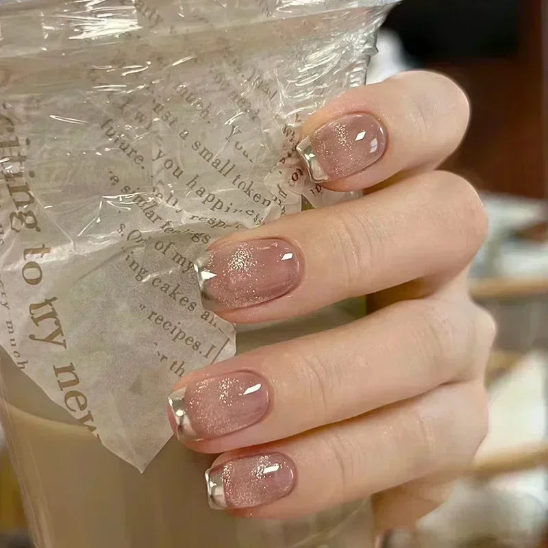 24Pcs Ballerina False Nails with Glue Short Nail Beauty Tools Press on Fake Nails Full Cover Artificial Nails Tips Manicure