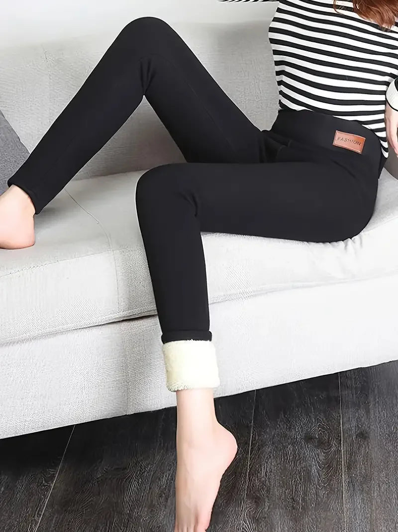 Winter Warm Plush Leggings, Thermal Casual Stretchy Leggings For Fall & Winter, Women's Clothing